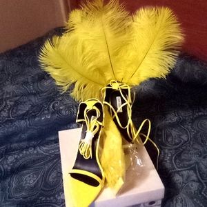 Yellow 5" heels with attachable feather